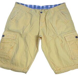 TZBD Cargo Pocket Shorts 36 Yellow Drawstring Hems Button Zipper Belt Loops